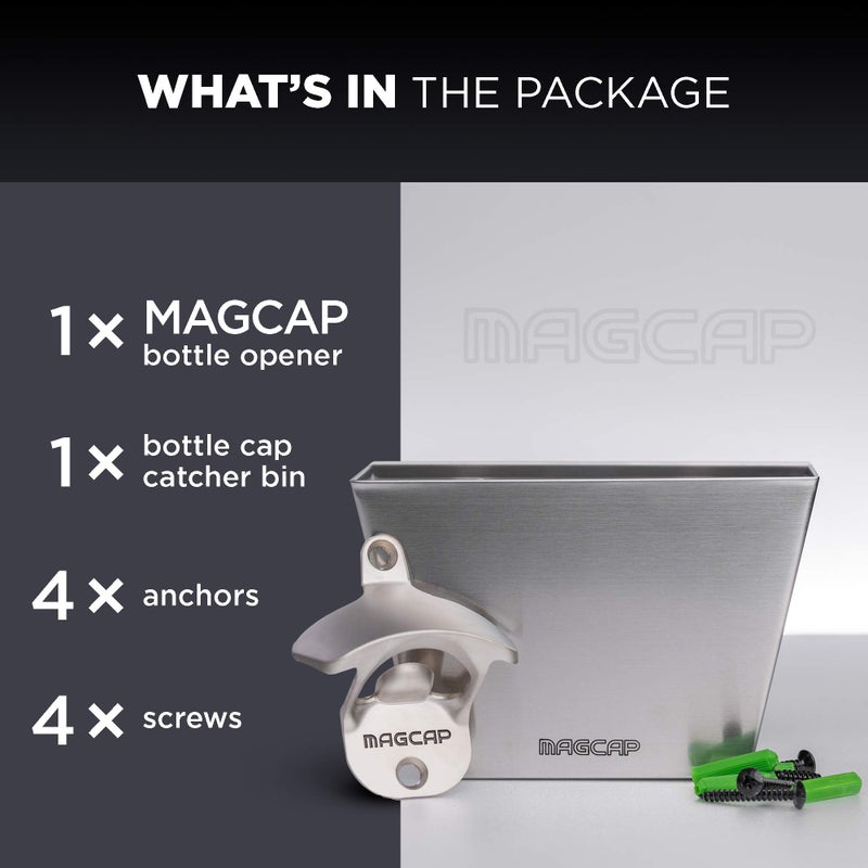 MAGCAP Magnetic Wall Mounted Bar - Style Bottle Opener and Bottle Cap Catcher Set for Beer and Sodas - Stylish, Easy to Install and Effortless to Use - Collects the Caps so You Don't Have to! - Image 5